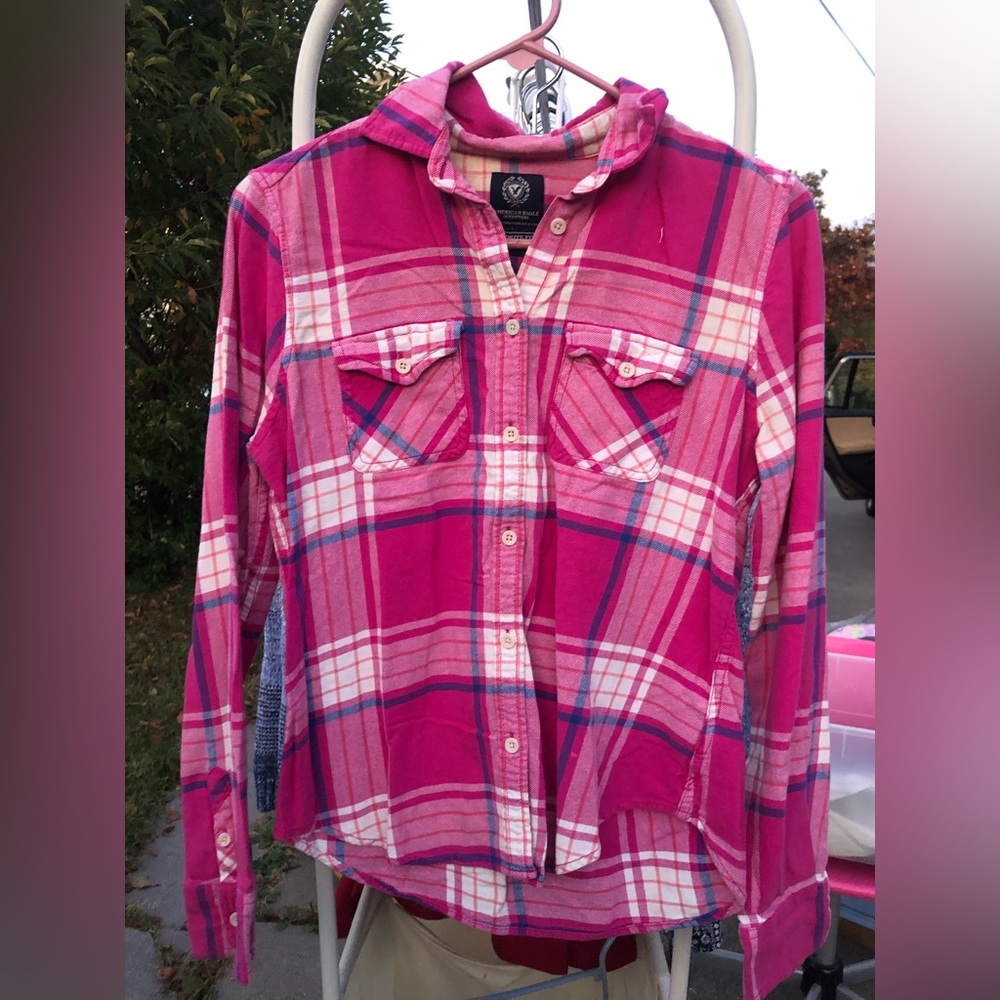 Aeropostale pink plaid button down